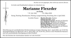 Traueranzeige Marianne Flexeder