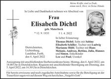 Traueranzeige Elisabeth Dichtl