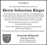 Traueranzeige Sebastian Rieger