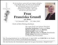 Traueranzeige Franziska Grundl