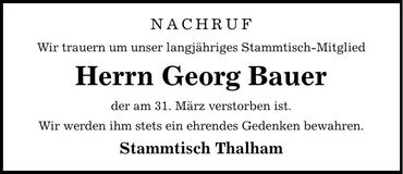 Traueranzeige Georg Bauer