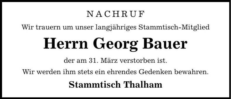 Traueranzeige Georg Bauer