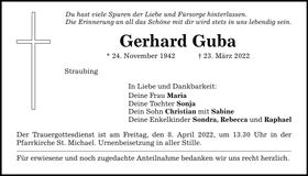 Traueranzeige Gerhard Guba