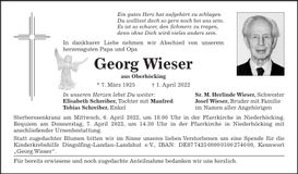 Traueranzeige Georg Wieser