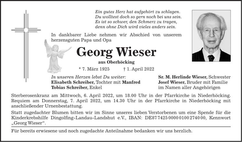 Traueranzeige Georg Wieser