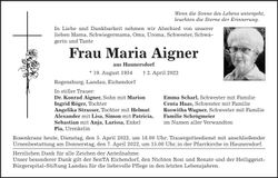 Traueranzeige Maria Aigner