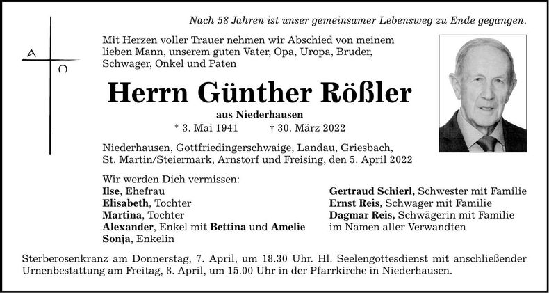 Traueranzeige Günther Rößler