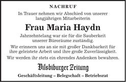 Traueranzeige Maria Haydn
