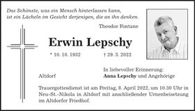Traueranzeige Erwin Lepschy