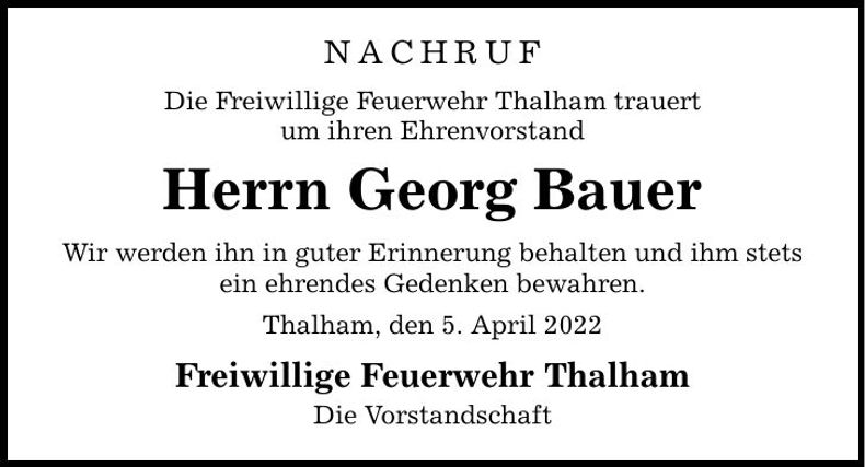 Traueranzeige Georg Bauer