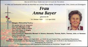 Traueranzeige Anna Bayer