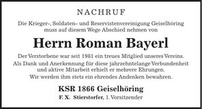 Traueranzeige Roman Bayerl