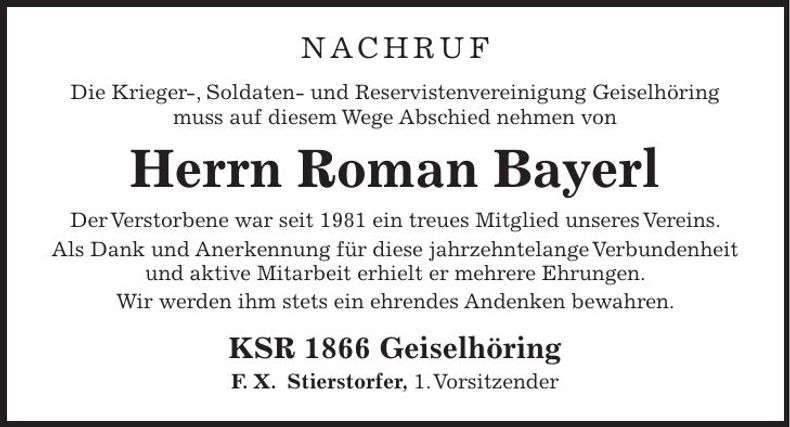 Traueranzeige Roman Bayerl