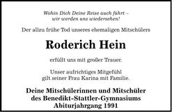 Traueranzeige Hein Roderich