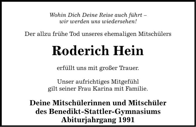 Traueranzeige Hein Roderich