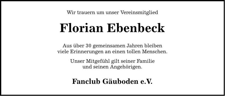 Traueranzeige Florian Ebenbeck
