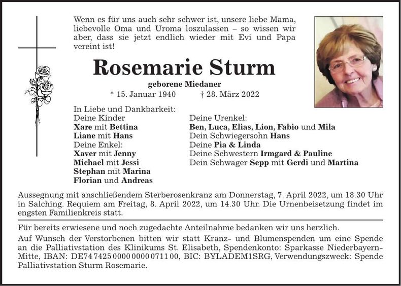 Traueranzeige Rosemarie Sturm