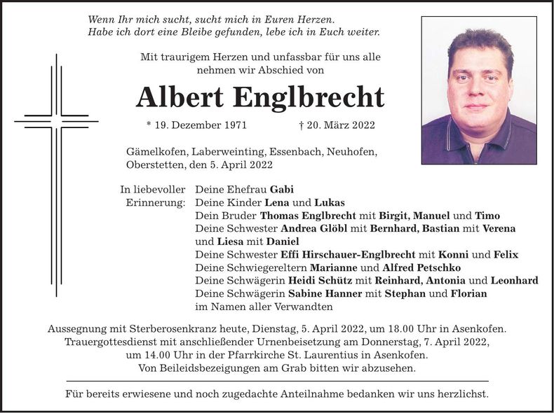 Traueranzeige Albert Englbrecht