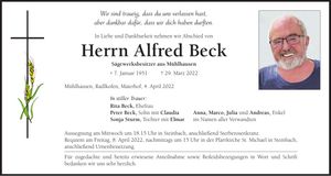 Traueranzeige Alfred Beck