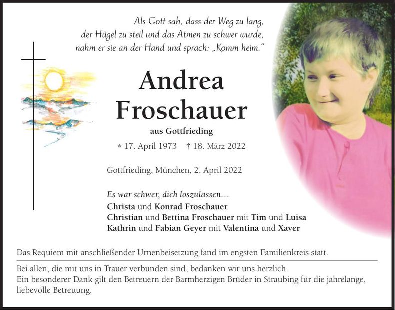 Traueranzeige Andrea Froschauer