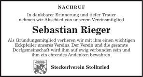 Traueranzeige Sebastian Rieger