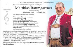 Traueranzeige Matthias Baumgartner