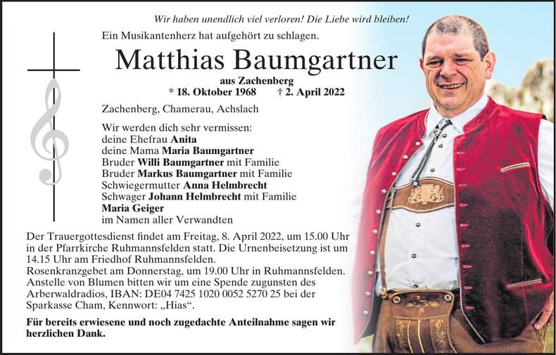 Traueranzeige Matthias Baumgartner
