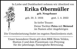 Traueranzeige Erika Obermüller