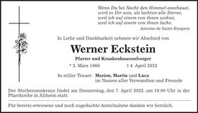 Traueranzeige Werner Eckstein