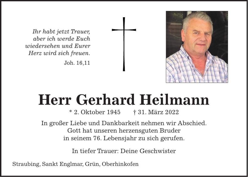 Traueranzeige Gerhard Heilmann