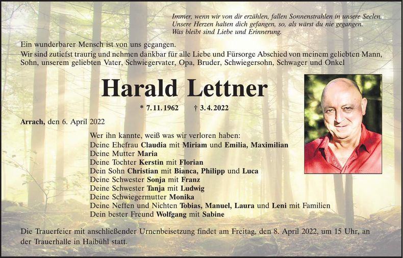 Traueranzeige Harald Lettner