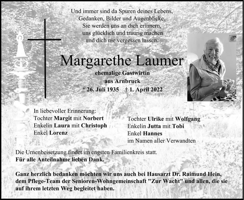 Traueranzeige Margarethe Laumer