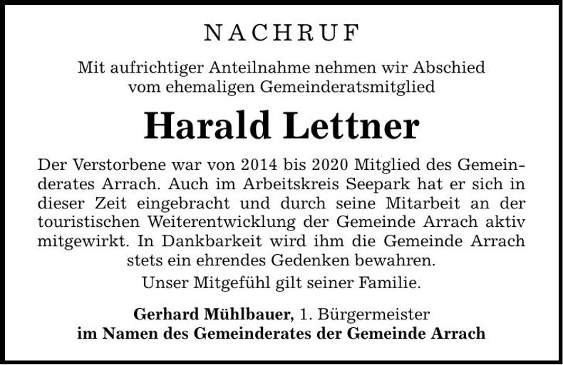 Traueranzeige Harald Lettner