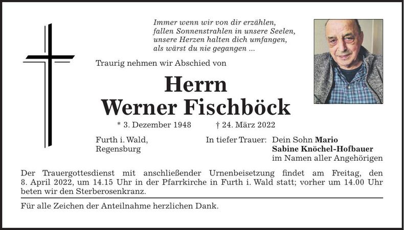 Traueranzeige Werner Fischböck
