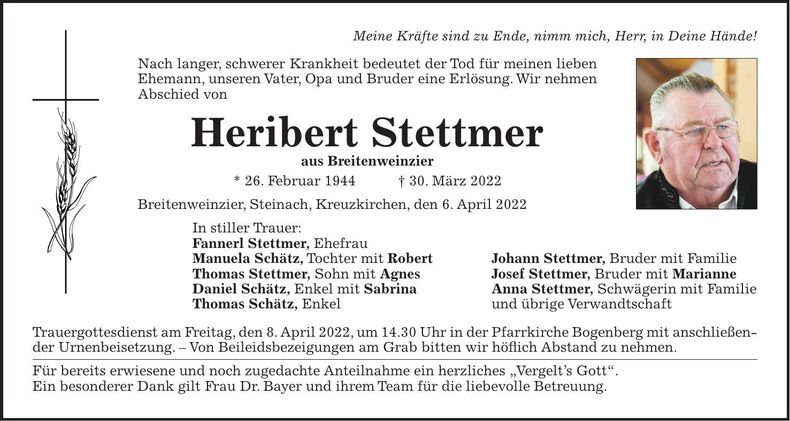 Traueranzeige Heribert Stettmer
