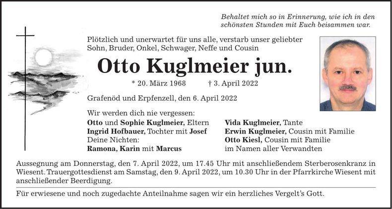 Traueranzeige Otto Kuglmeier