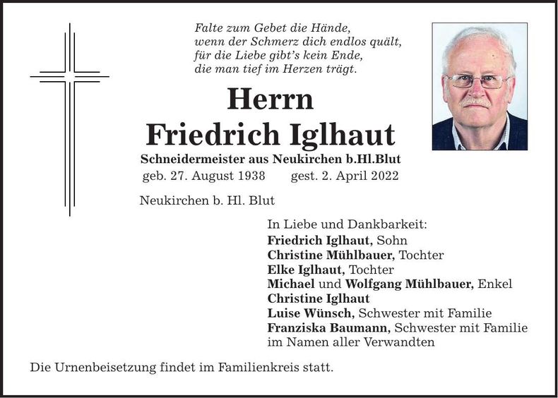 Traueranzeige Friedrich Iglhaut