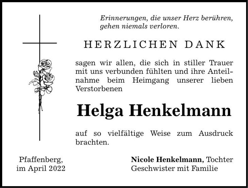 Traueranzeige Helga Henkelmann
