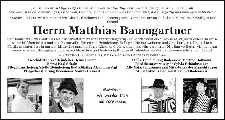 Traueranzeige Matthias Baumgartner
