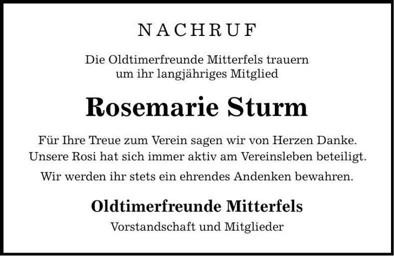 Traueranzeige Rosemarie Sturm