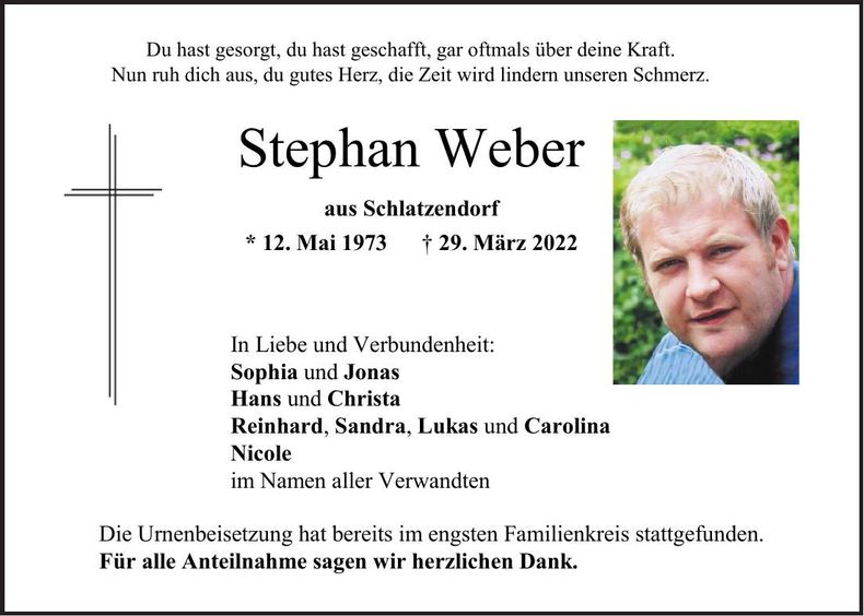 Traueranzeige Stephan Weber