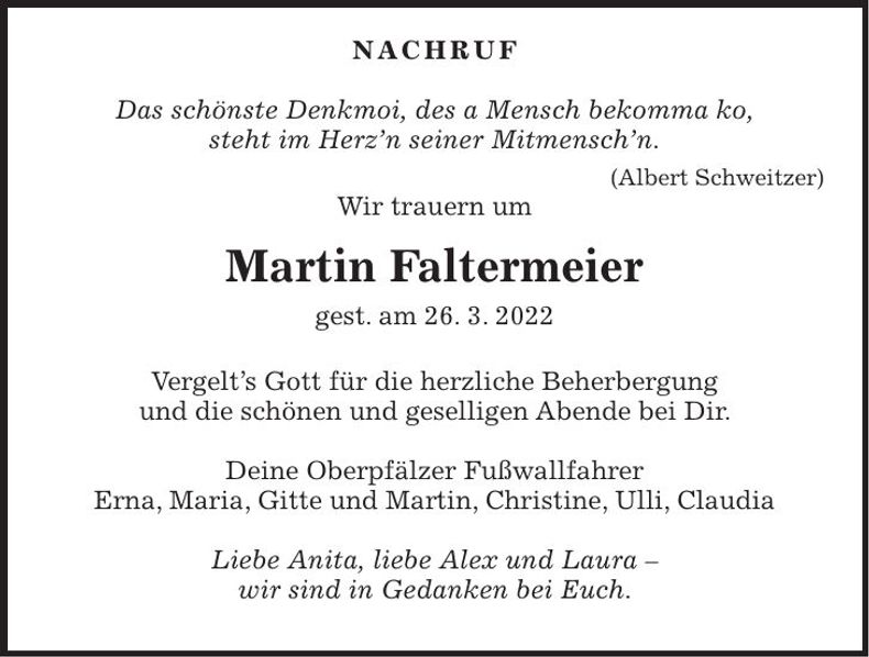 Traueranzeige Martin Faltermeier