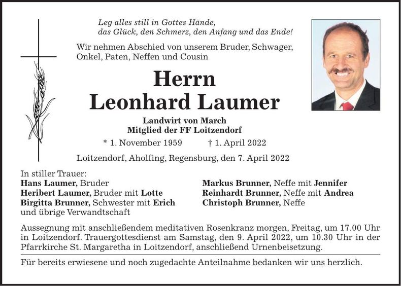 Traueranzeige Leonhard Laumer