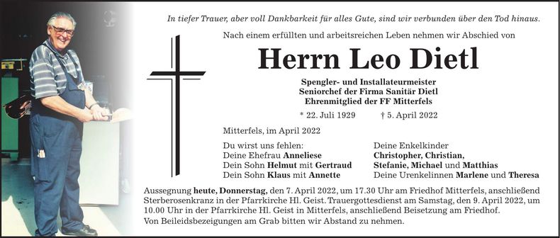 Traueranzeige Leo Dietl