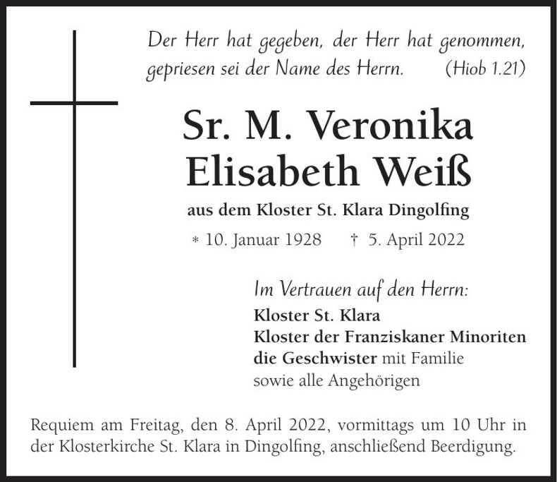 Traueranzeige Maria Veronika Weiß