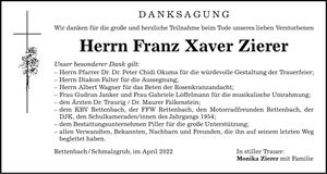 Traueranzeige Franz Xaver Zierer