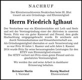 Traueranzeige Friedrich Iglhaut