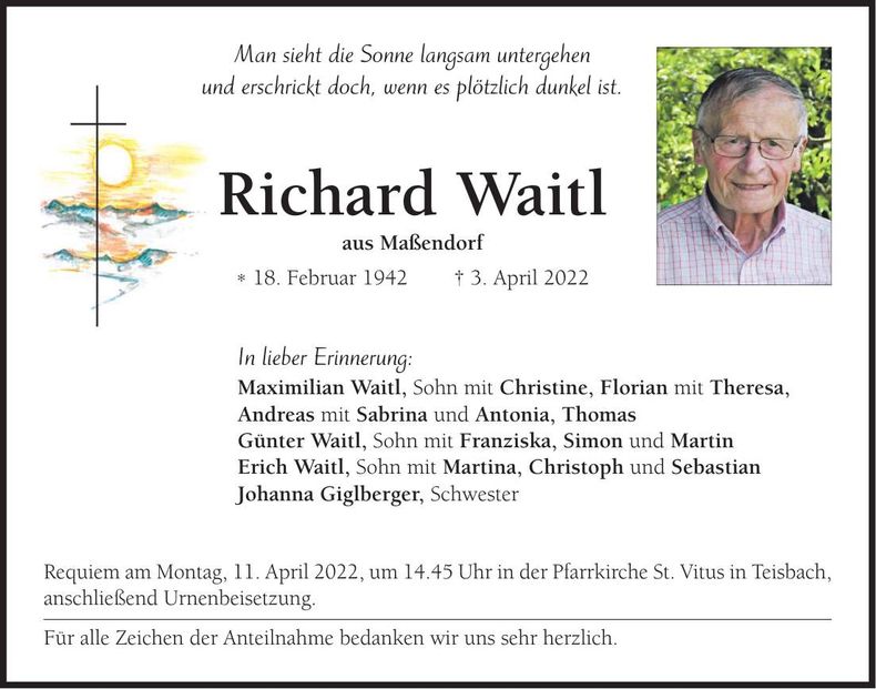 Traueranzeige Richard Waitl