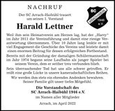Traueranzeige Harald Lettner