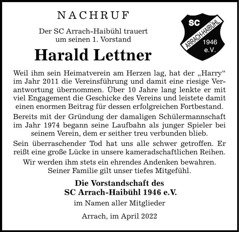 Traueranzeige Harald Lettner